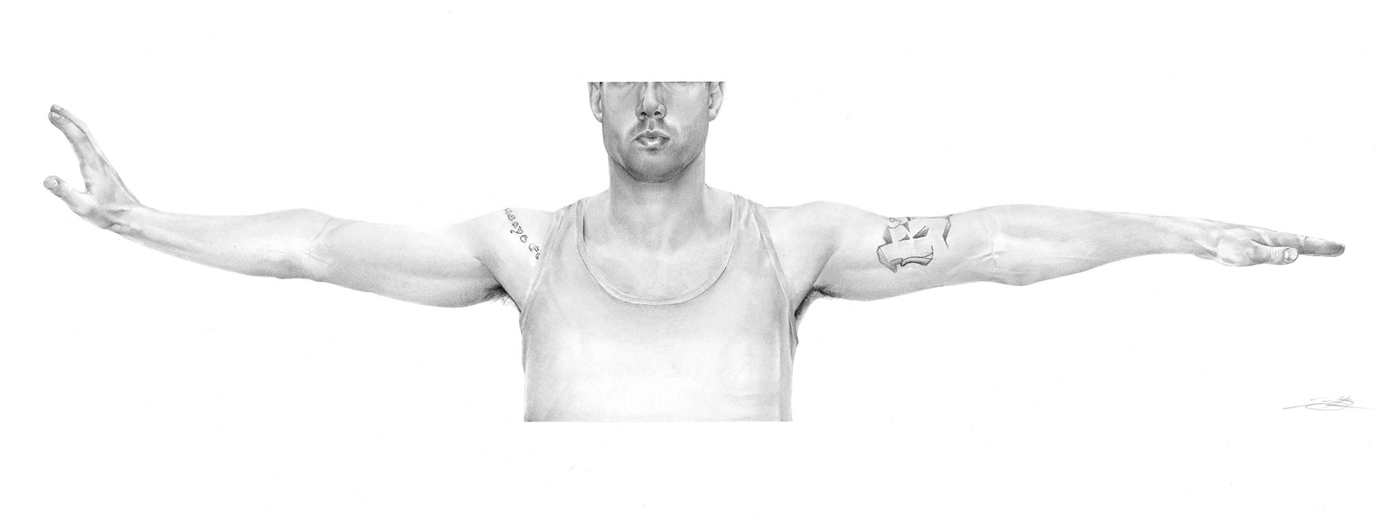 Graphite drawing “Like Mike II,” 2010, 50 x 18.5 artwork.