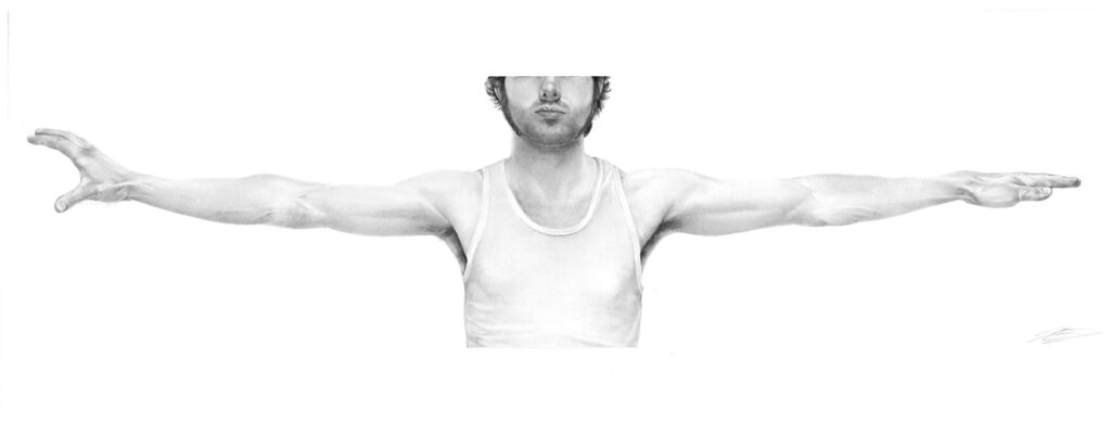 Graphite drawing “Like Mike VI,” 2010, 50 x 18.5 artwork.