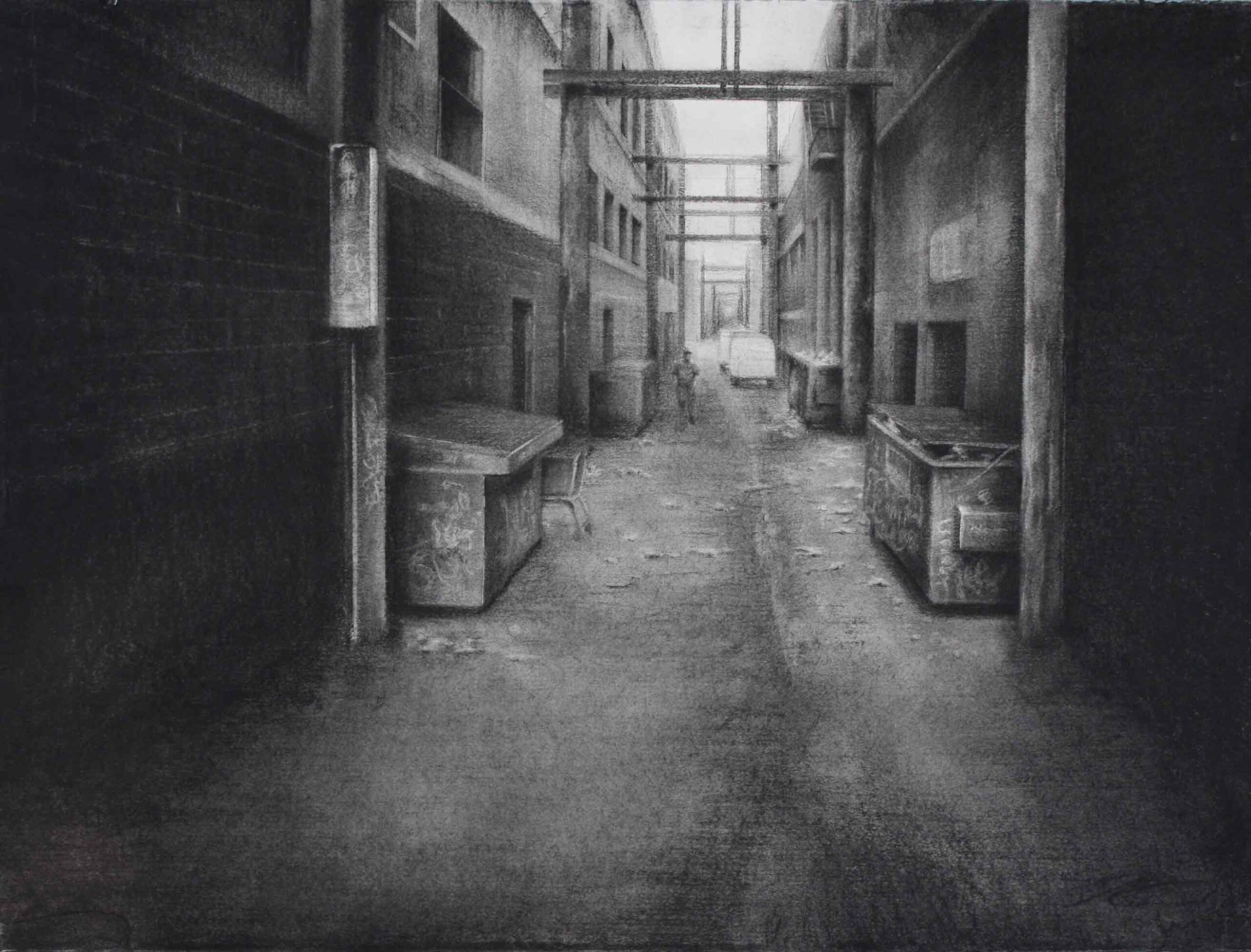 Charcoal artwork “Sixed in South Lane,” 2015, 22.5×30.